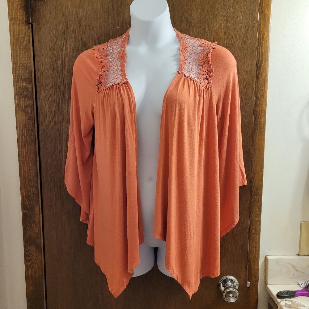 Dressbarn Terracotta Lace Accent Kimono